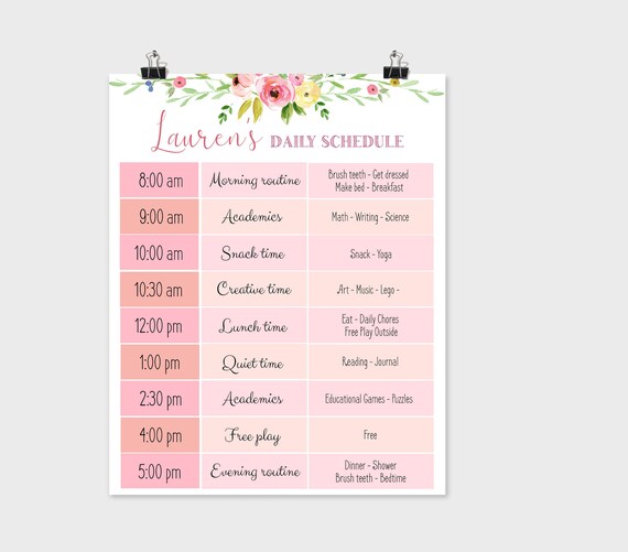 Editable Home School Daily Planner, Editable Daily Routine Schedule, Flowers Routine Schedule Chart, Daily Homeschool Planner, Corjl