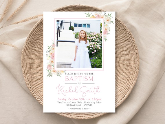 Editable LDS Baptism Invitation Printable, LDS Baptism Invitation, Template Baptism Invite, Daisy Pink invitation, Editable Template, Corjl