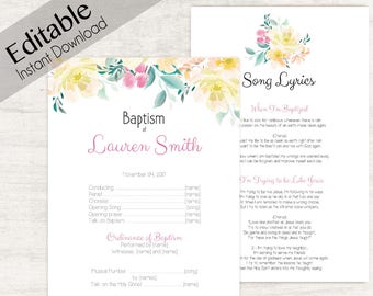Baptism Program Editable PDF Printable Digital Handout Girl | Etsy