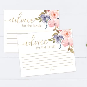 Advice Card Printable, Bridal Shower Advice Card, Advice for the bride and groom, Instant Download, Blush Pink Blue Niagara Flowers