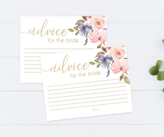 Advice Card Printable, Bridal Shower Advice Card, Advice for the bride and groom, Instant Download, Blush Pink Blue Niagara Flowers