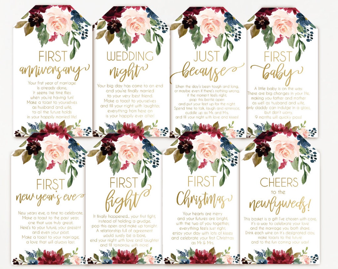 Printable Bridal Shower Wine Tags With Poems for Wedding Gift Basket ...