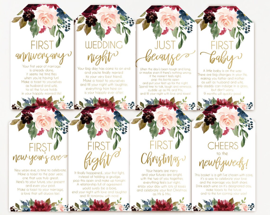 Printable Bridal Shower Wine Tags With Poems for Wedding Gift | Etsy