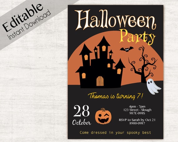 Editable Halloween Invitation, Halloween Birthday Invitation, INSTANT DOWNLOAD, Halloween Party Invitations, Halloween Birthday Invites