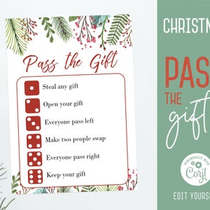Christmas Gift Exchange game, Editable Christmas Pass the Gift Game, Christmas Template, Holiday party games, Christmas printable, Corjl