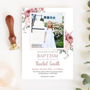 Editable LDS Baptism Invitation Printable, LDS Baptism Invitation, Template Baptism Invite, Dusty Rose invitation, Editable Template, Corjl