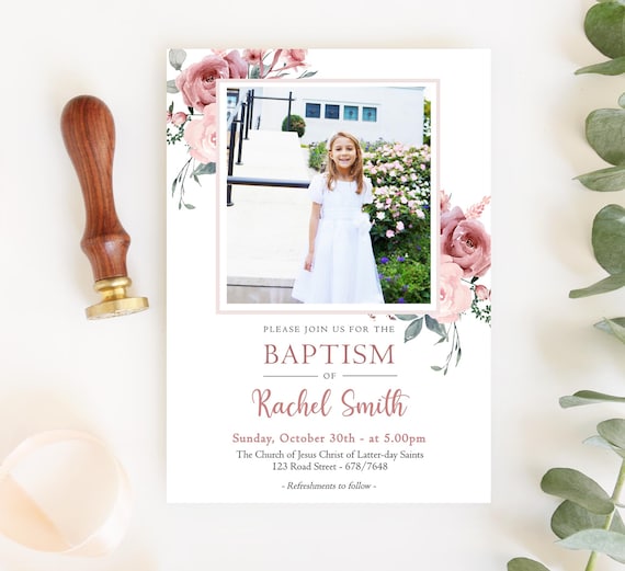 Editable LDS Baptism Invitation Printable, LDS Baptism Invitation, Template Baptism Invite, Dusty Rose invitation, Editable Template, Corjl