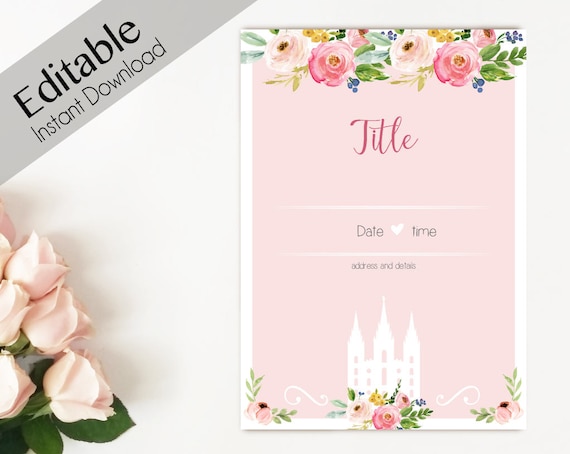 Activity Invitation, ANY EVENT, Editable PDF, lds Relief Society Digital Printable, Young Women Invitation, Temple invitation