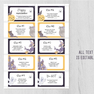 Halloween Treasure Hunt Clues, Editable Halloween Scavenger Hunt Clue Cards, Halloween Game Files, Printable Kids Treasure Hunt, Corjl image 2