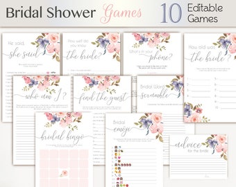 Jeux de douche nuptiale romantique Blush rose gris Niagara fleurs modifiables jeux de douche nuptiale ensemble paquet ensemble de jeu floral rose clair,