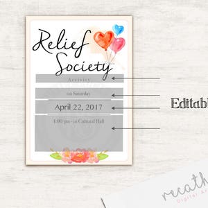 Relief Society Invitation, Editable PDF, LDS Relief Society, Instant Download, LDS Invitation ...