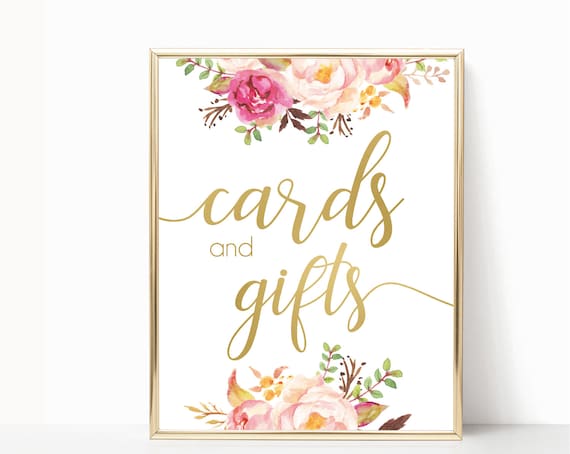 Cards and Gifts Sign Printable, Cards & Gifts Sign, Blush Bloom Pink Gold, floral sign, Party Decorations Bridal Shower Sign, sign printable