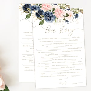 Bridal Shower Mad Libs Game INSTANT DOWNLOAD Wedding Reception Games, Funny Bridal Shower Game, Blue Navy Blush Rose and Gold, BG01