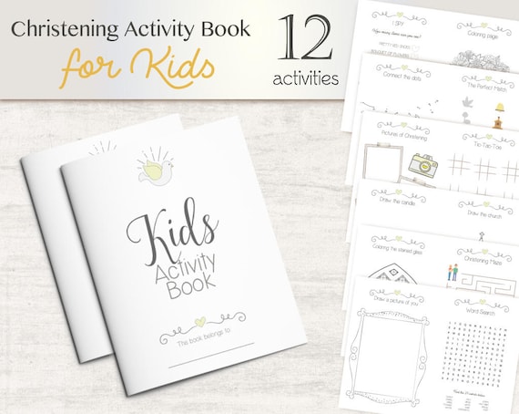 Kids Activity Pack Christening Children Activities Book, Book Kids Activity, Favor Kids Activity Book, Coloring Page, Instant Download