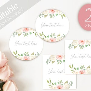 EDITABLE Label / Tag, Mimosa Bar Juice Tags, Editable Labels Bridal Shower Decoration, Romantic Blush Pink White Flower