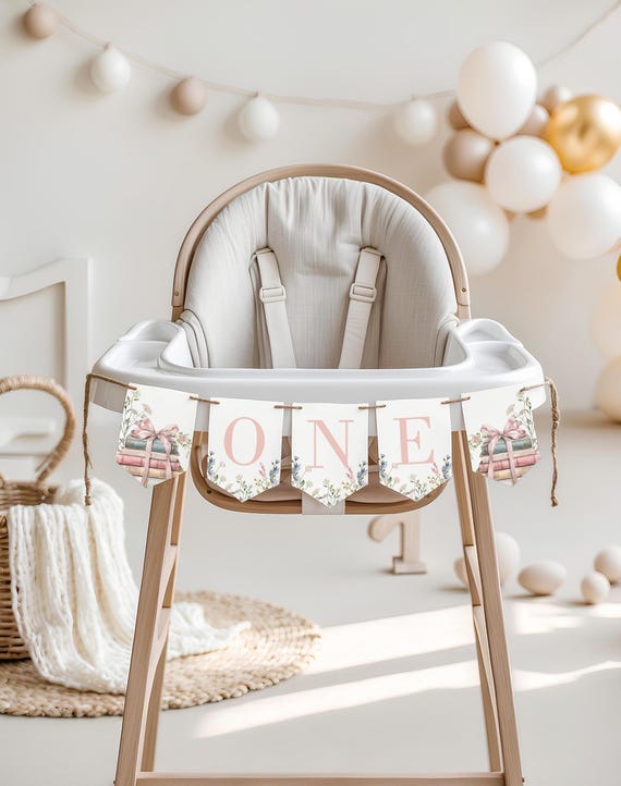 One for the Books Banner, First Birthday High Chair Bunting, 1st Party Decor, Editable banner, Corjl