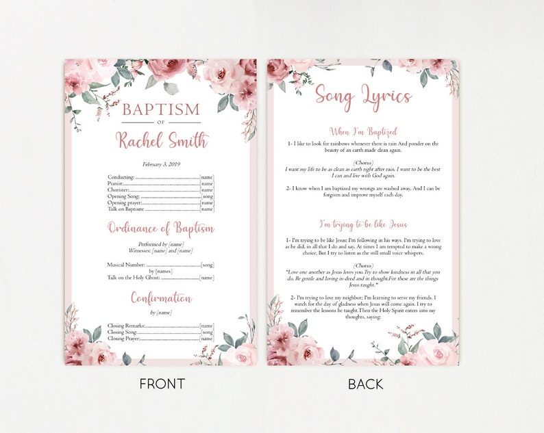 LDS Baptism Program, Editable Baptism Program, Printable Digital ...