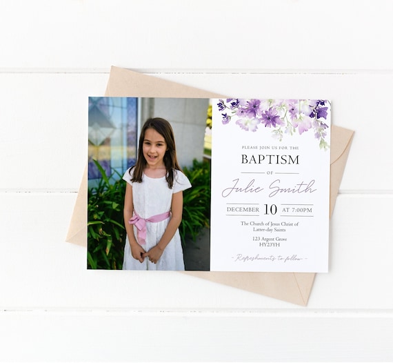 LDS Baptism Invitation, Editable Baptism Invitation, Purple Lilac Invitation, Baptism Invitation Girl, Purple Invitation, Corjl