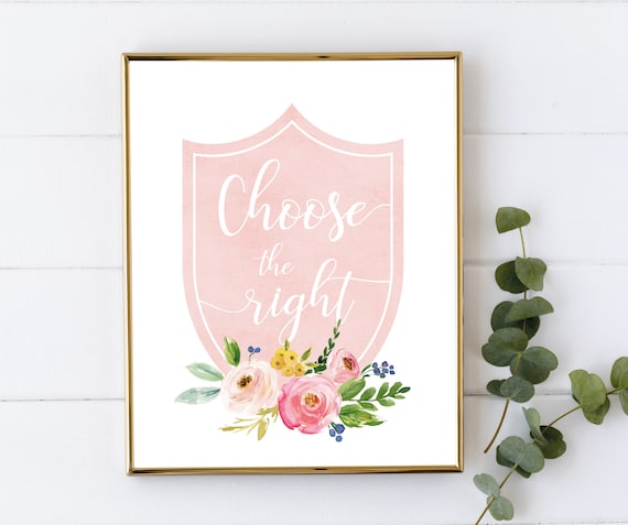 CTR Choose The Right, baptism lds, Pink Flowers ctr, LDS Home Decor, Instant Download, Digital Printable, Home Decor Print LDS Gift Girls