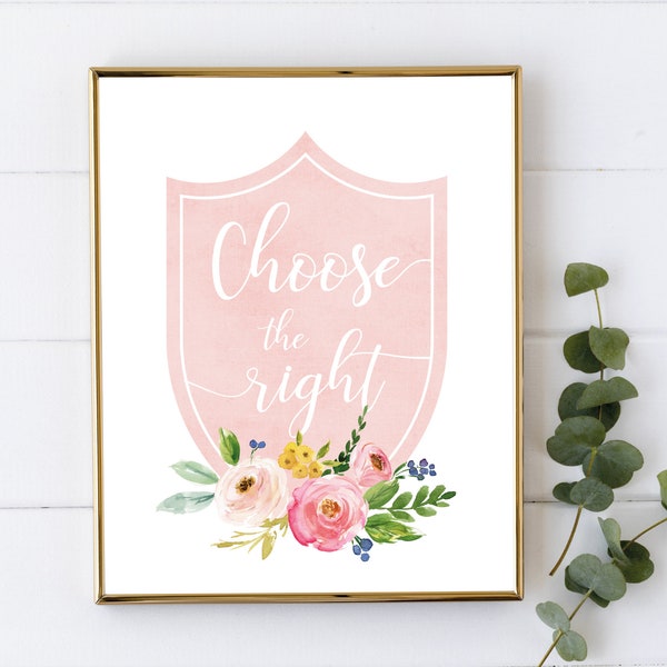 CTR Choose The Right, baptism lds, Pink Flowers ctr, LDS Home Decor, Instant Download, Digital Printable, Home Decor Print LDS Gift Girls