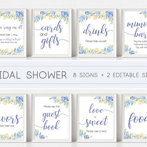 Bridal Shower Sign Set, Bridal Shower Editable, Sign Package Set Bundle, Bridal Sign Printable, Editable Sign, Blue Flowers, Bridal blue