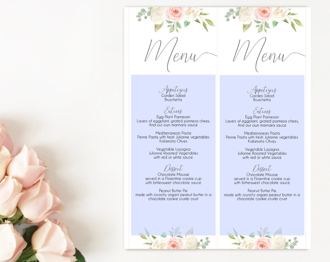 Editable Menu Bridal Shower Party Menu Printable Menu White Etsy UK
