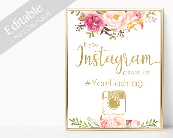 Instagram Bridal Sign, Instagram Wedding Sign, If You Instagram Sign, Instagram Sign Template, Editable Wedding Hashtag Sign, pink gold