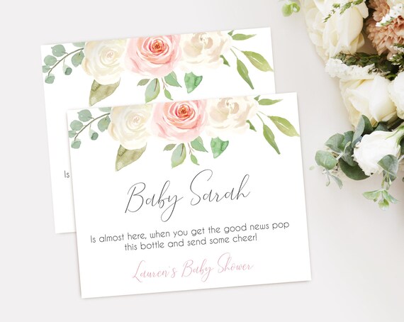 Baby Shower Mini Champagne Label, Shower Wine Label, Baby Shower Wine Label, Template Baby Shower, Editable PDF, White Blush Pink Floral