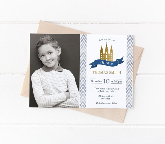 Baptism Invitation, Editable boy invitation, Instant Download, LDS Baptism Invite, Baptism Invitation, Navy Gold Invitation, Corjl