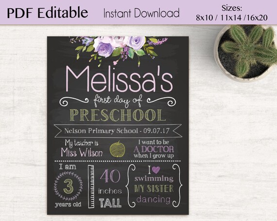 First/Last Day of School Sign Editable, Editable Back of school chalkboard, DIY, Chalkboard Sign, Purple Lilac Flower sign, INSTANT DOWNLOAD