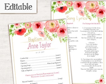 Baptism Program Editable PDF Printable Digital Handout Girl | Etsy
