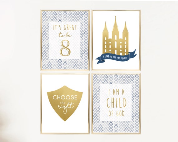 Baptism Poster, LDS Baptism, Baptism Decor, Navy Gold Baptism, Choose the Right, It's great to be 8, Temple poster, I am a child of God