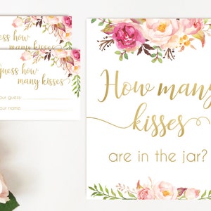 Hoeveel kussen zitten er in het potteken, Blush Bloom Pink Gold, Hoeveel kussenkaarten en teken, Bruidsdouche Hoeveel kussen instant download