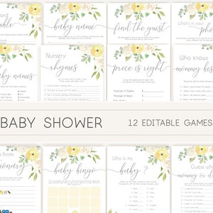 Juegos de Baby Shower, Baby shower rosa blanco, Paquete de juegos de Baby Shower, Juegos editables, Baby Shower blanco amarillo, Baby shower amarillo