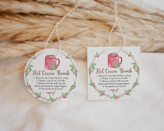 Hot Chocolate Bomb Tag, Editable Hot Chocolate Bomb Tag, Printable Hot Cocoa Bomb Tag, Christmas Gift, Party Favor, Corjl, HC221