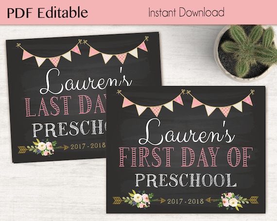 First Day of School / Last Day of School Chalkboard, PDF Editable, Pink Peach, Art Print Chalkboard Sign Kindergarten Grade INSTANT DOWNLOAD