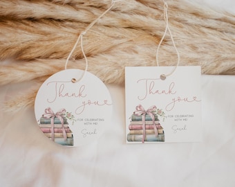 One for the Books tag, 1st Birthday decor, Editable Thank You Tag Template, Party Favor, Floral Book tag, Corjl, BL25