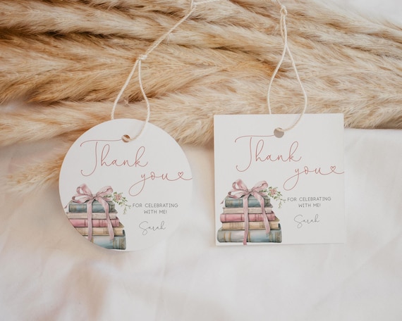 One for the Books tag, 1st Birthday decor, Editable Thank You Tag Template, Party Favor, Floral Book tag, Corjl, BL25