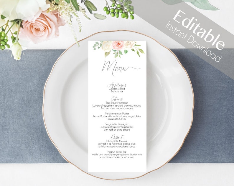 Editable Menu Bridal Shower Party Menu Printable Menu White Etsy UK