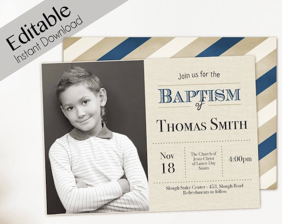 Baptism Invitation Boy Editable file, Editable PDF Instant Download Boy Invitation, LDS Baptism Invite, Baptism Invitation photo Boy Baptism