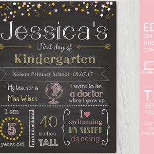 Back to School Sign, First/Last Day of School Sign Editable, First day of school chalkboard, Chalkboard Sign, INSTANT DOWNLOAD, Star, Corjl image 2