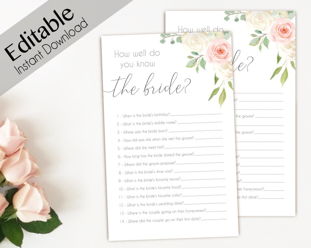 Bridal Shower Game How Well Do You Know the Bride Editable PDF Bridal ...