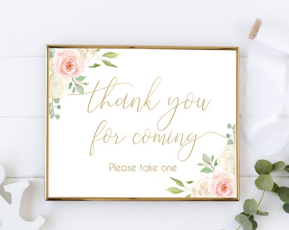 Thank you for coming Sign,Printable Sign Baby Bridal Wedding Shower Sign, Favor Sign, Please take one Sign, Blush Pink Floral Gold