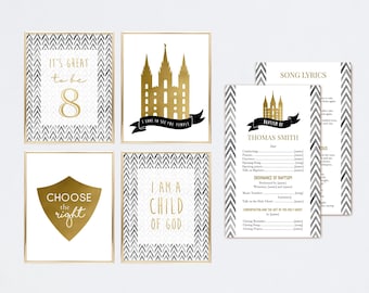 Baptism Poster, LDS Baptism, Baptism Decor, Baptism Program, LDS Baptism Program, Baptism Gold and Black, It's great to be 8, Temple poster