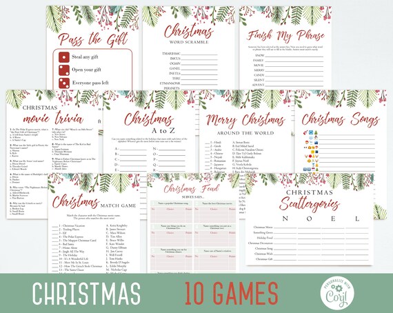 Christmas Games, Editable Christmas Games, Christmas Games Printable Bundle, Christmas printable, Christmas family games, Corjl