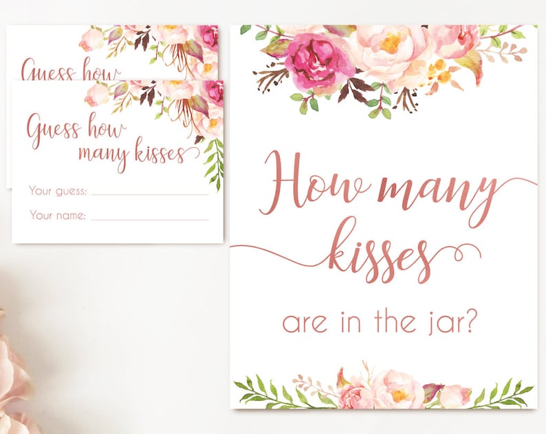 „How Many Kisses“ Ratespiel – Stehendes Schild (20,3x25,4 Cm) + 50 Karten – Für Brautparty, Babyshower & Hochzeit