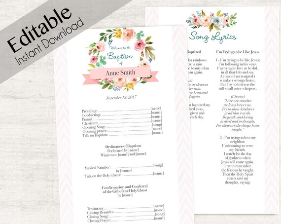 Baptism Program Editable PDF Printable Digital Handout Girl | Etsy