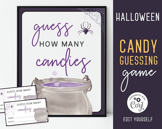 Halloween Guess How Many Candies Game, Editable Halloween Game, Halloween Game Files, Printable Kids Candy Guessing Game, Corjl