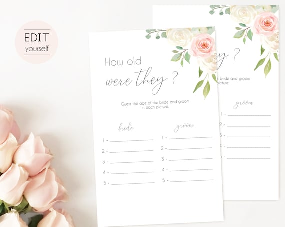 Bridal Shower Game How old was the bride and groom, Editable PDF Instant Download, Bridal Shower Blush Pink White, Wedding Shower Game