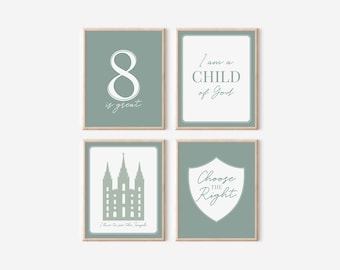 Baptism Poster, LDS Baptism, Baptism Decor, Green Baptism, Choose the Right, It's great to be 8, Temple poster, I am a child of God